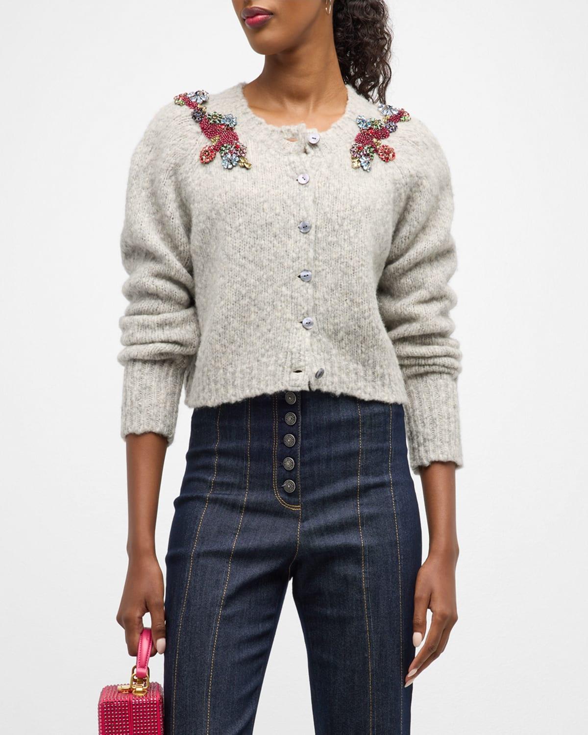 Millie Diamond Daises Embellished Wool Cardigan Product Image