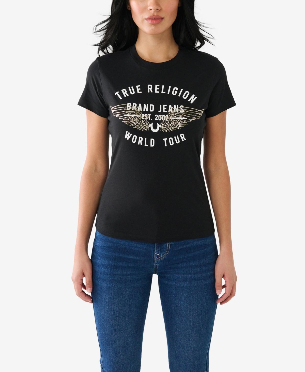 True Religion Womens Short Sleeve Retro Crystal Slim Crew T-shirt Product Image