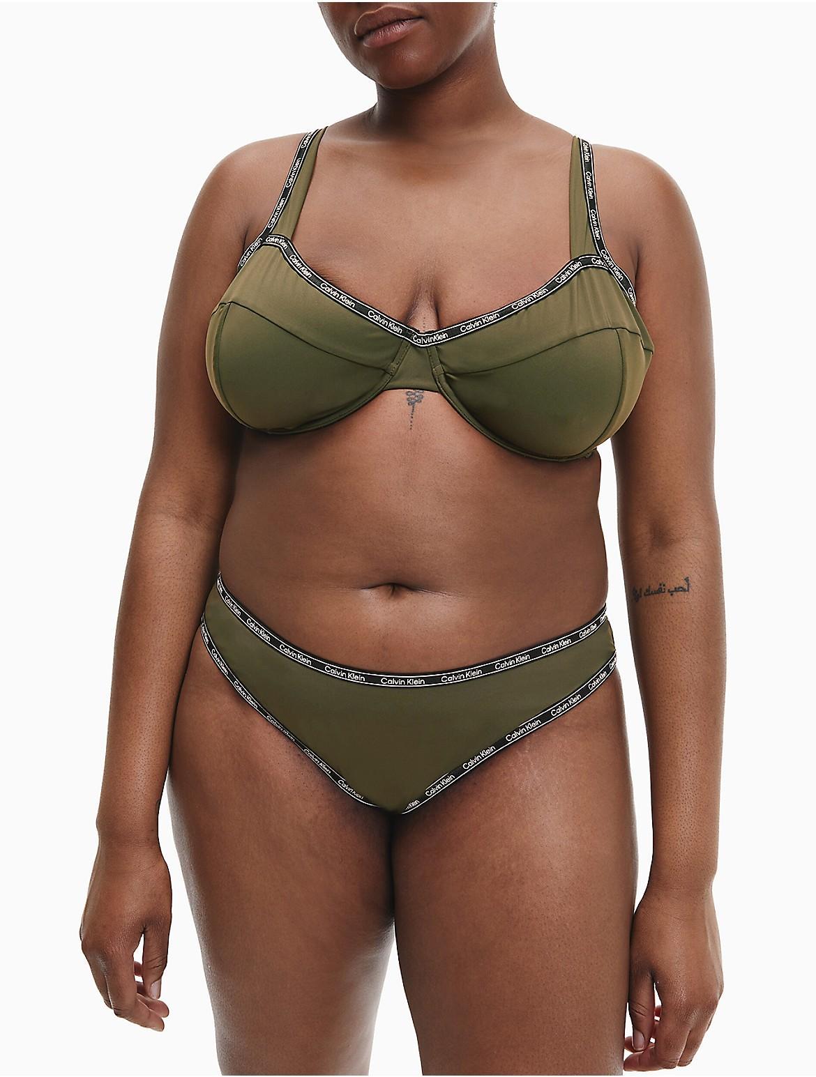 Calvin Klein Womens Plus Size Logo Tape High Leg Bikini Bottom - Green - 3X Product Image