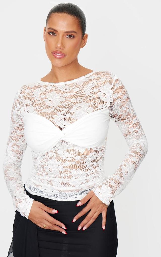 Shape White Drape Detail Lace Top Product Image