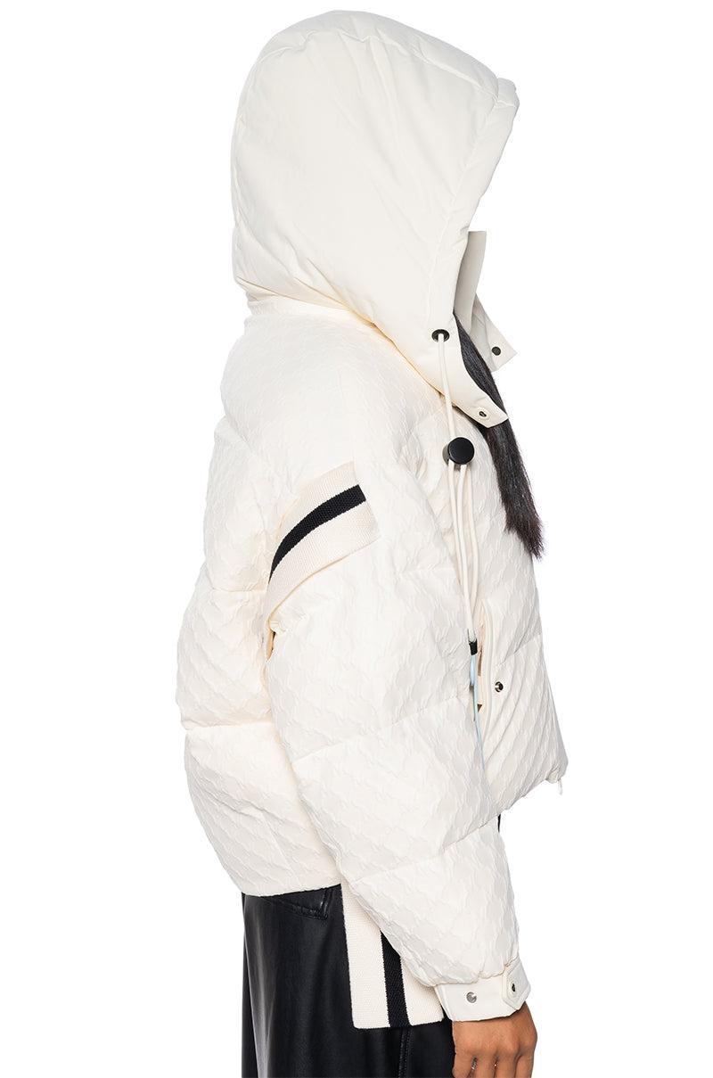 SNOWBIRD TEXTURED PUFFER COAT WITH SIDE RIBBED DETAIL Product Image