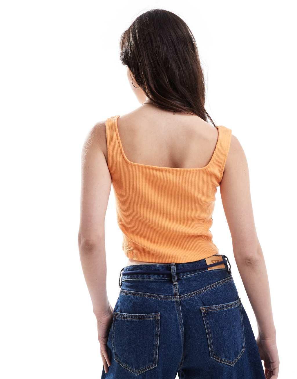 Pieces square neck crop top in tangerine Product Image