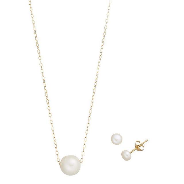 Aleure Precioso 18k Gold Over Silver 10 mm Freshwater Cultured Pearl Necklace & 6 mm Freshwater Cultured Pearl Stud Earring Set, Womens, Natural Product Image