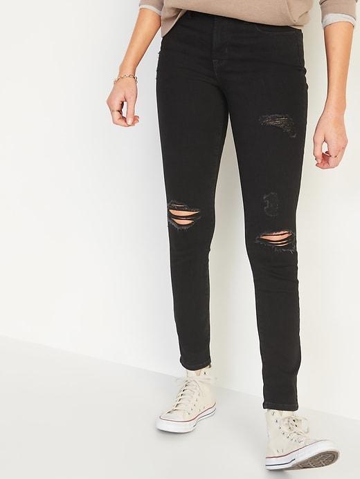 High-Waisted Pop Icon Black Ripped Skinny Jeans Product Image