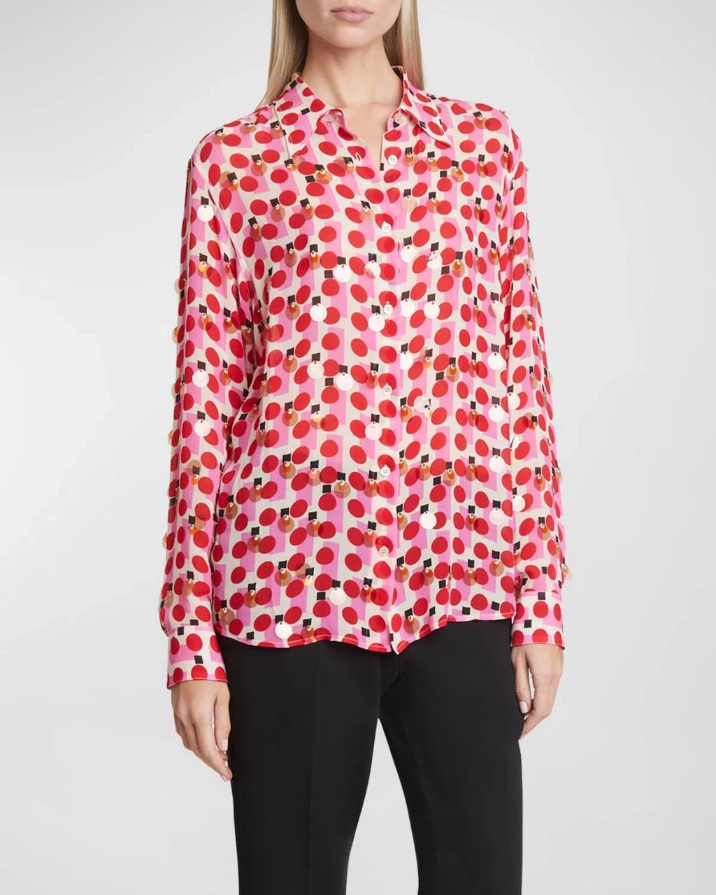 DRIES VAN NOTEN Chowy Sequin Abstract-print Collared Shirt In Red Product Image