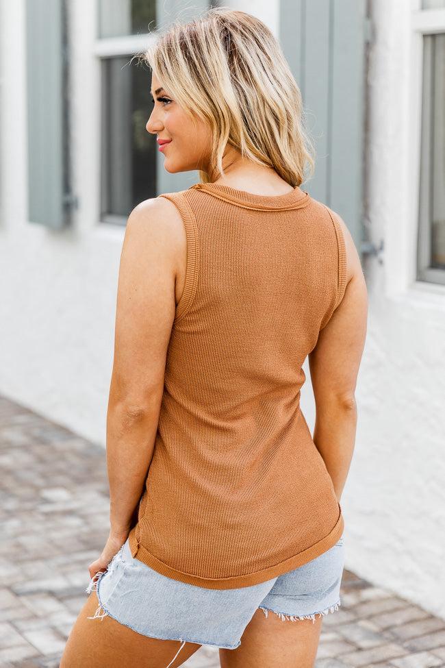 Play The Part Brown Textured Henley Tank FINAL SALE Product Image