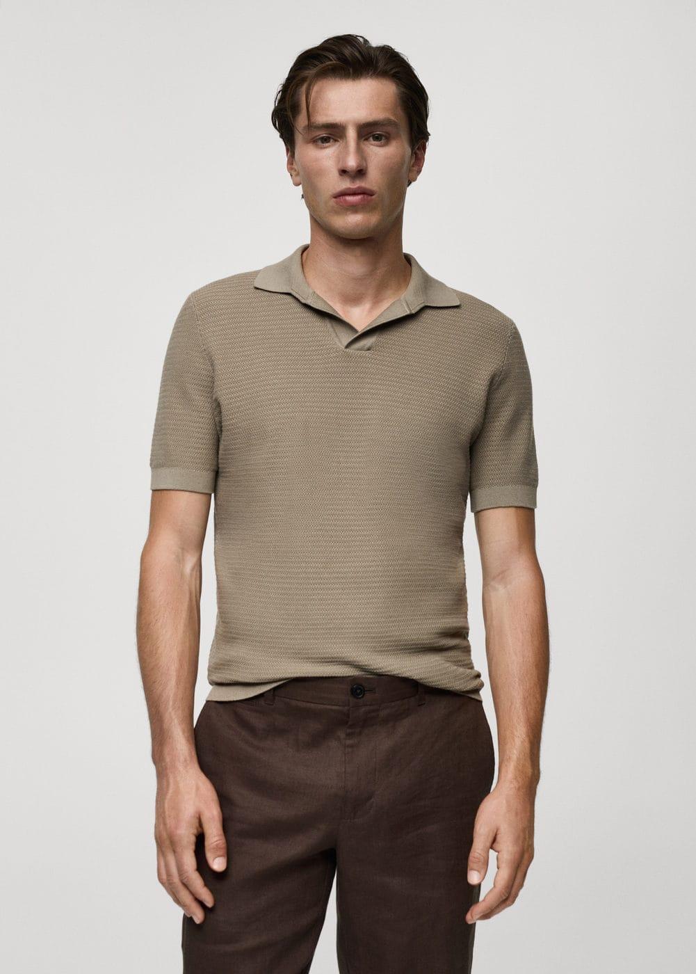 MANGO MAN - Tencel cotton polo shirt with braided knit olive greenMen Product Image