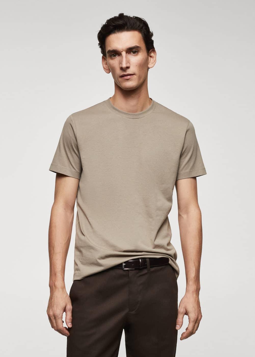 MANGO MAN - Basic cotton stretch T-shirt khakiMen Product Image