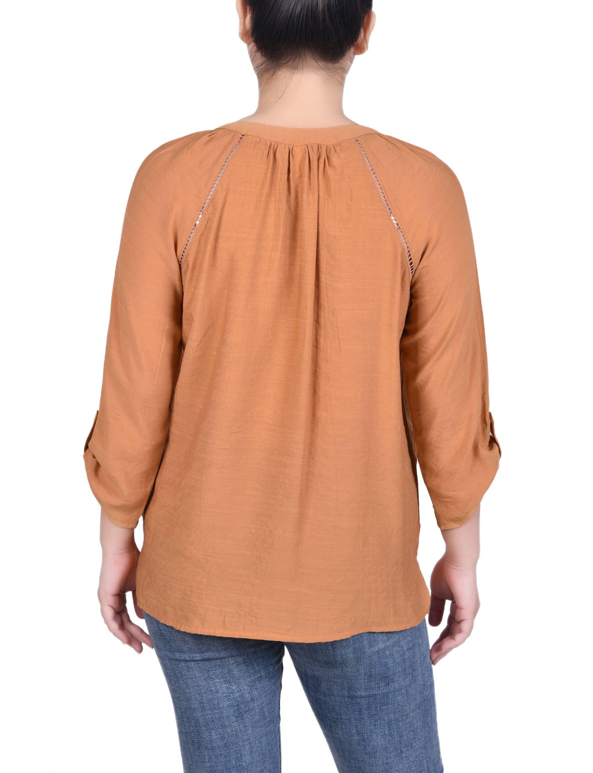 Raglan Sleeve Split Neck Blouse - Petite Product Image