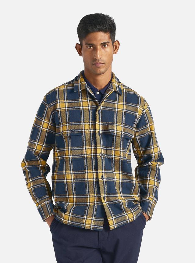 Universal Works L/S Utility Shirt in Yellow/Navy Twill Check Tartan Product Image