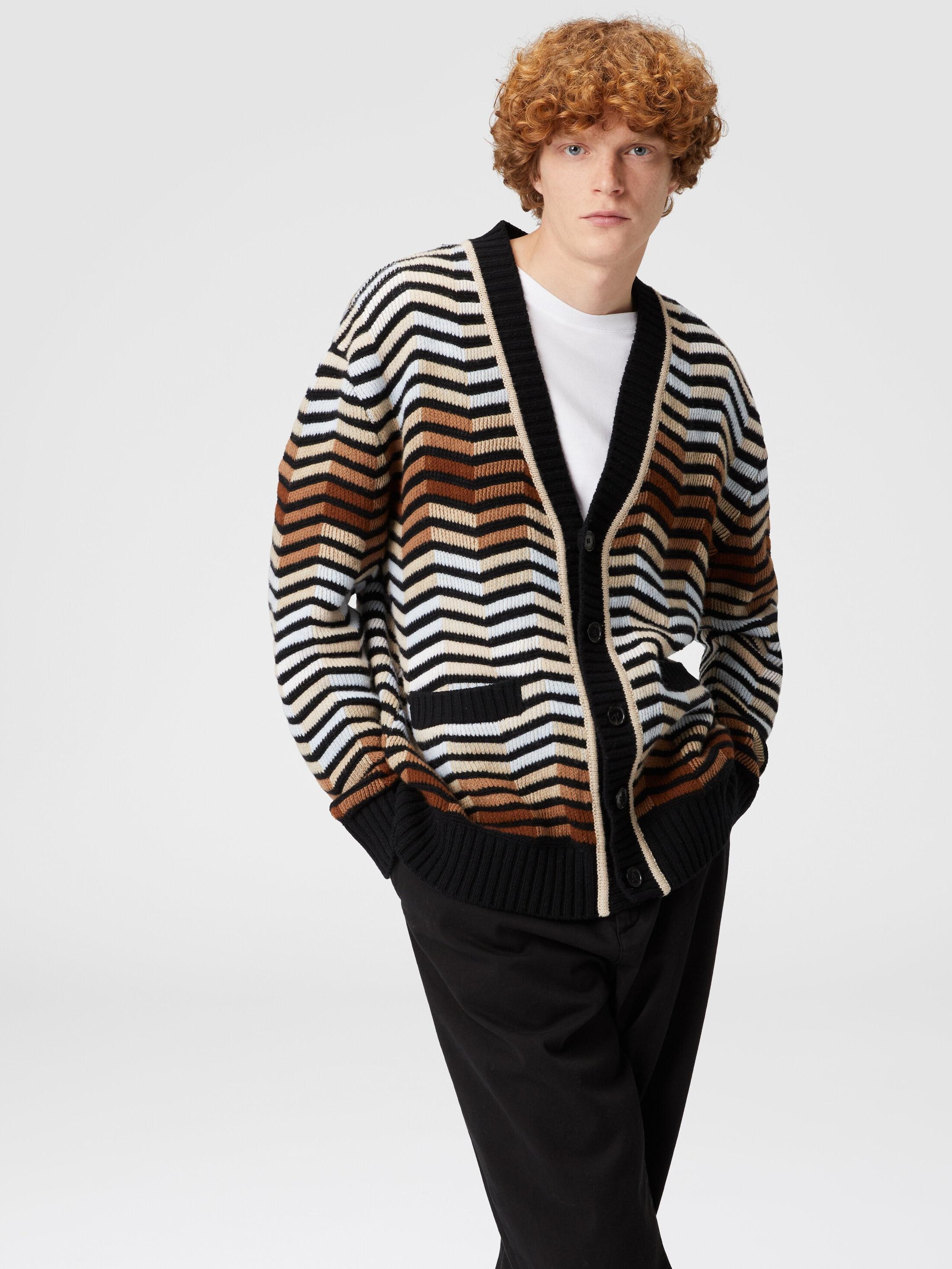 Wool cardigan with macro zig zag and contrasting piping Product Image