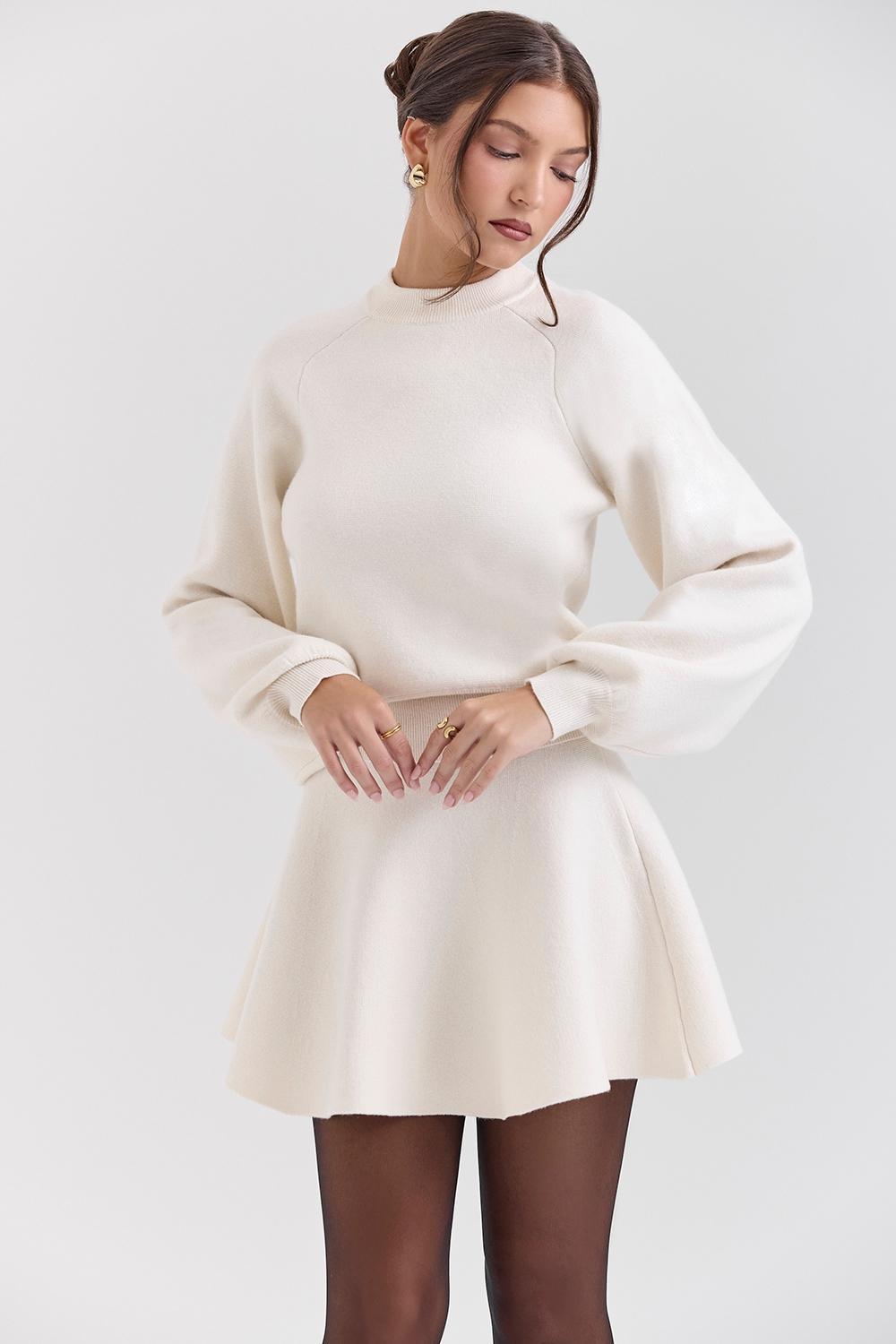 Rosina Cream Wool Cashmere Flounce Mini Skirt Product Image