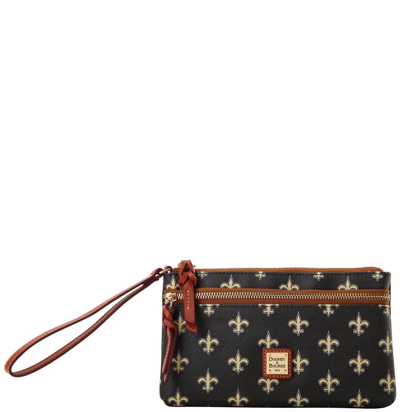 Dooney & Bourke Womens NFL Saints Double Zip Coated Cotton Wristlet in Black Product Image