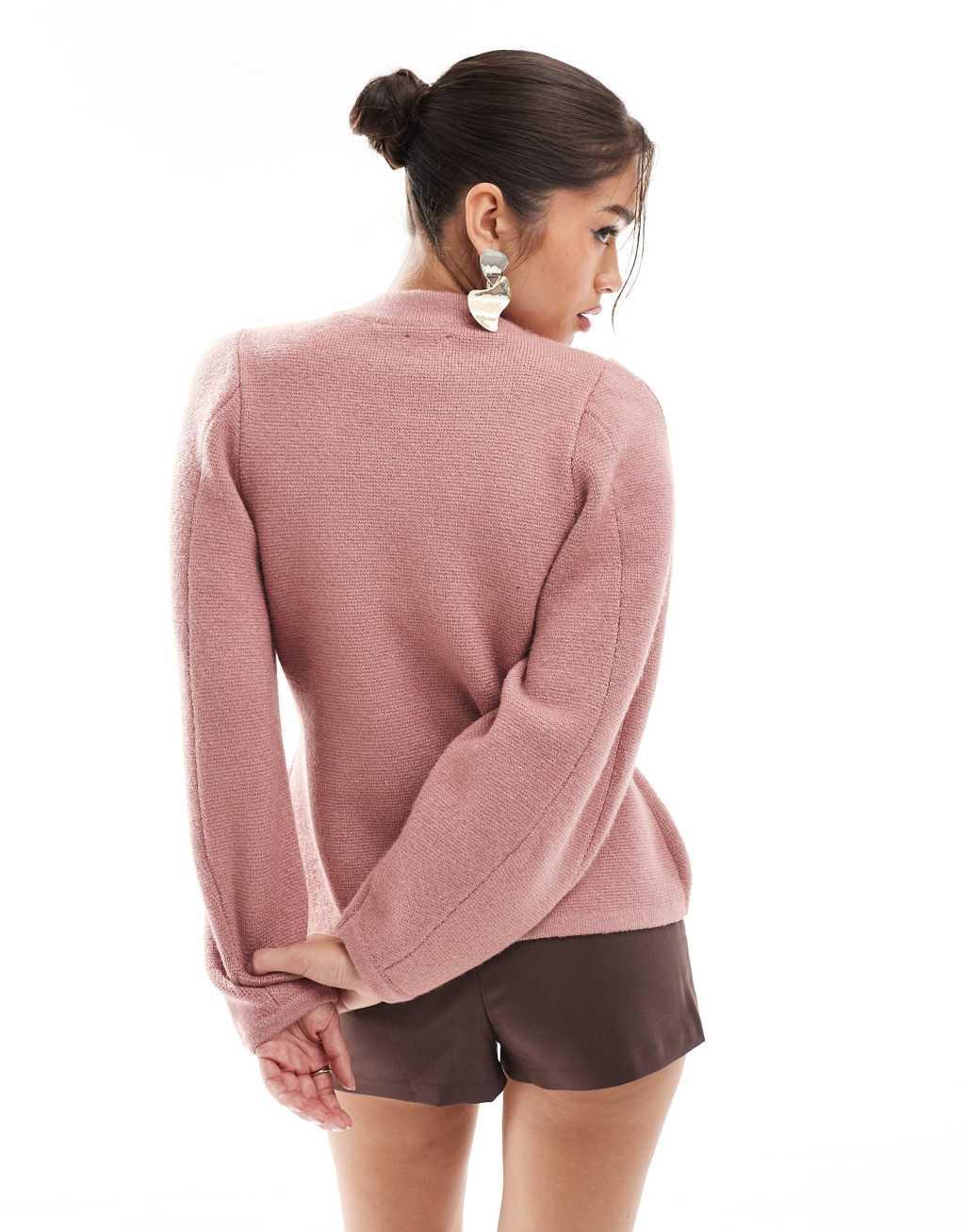 ASOS DESIGN crew neck structured sweater in pink Product Image