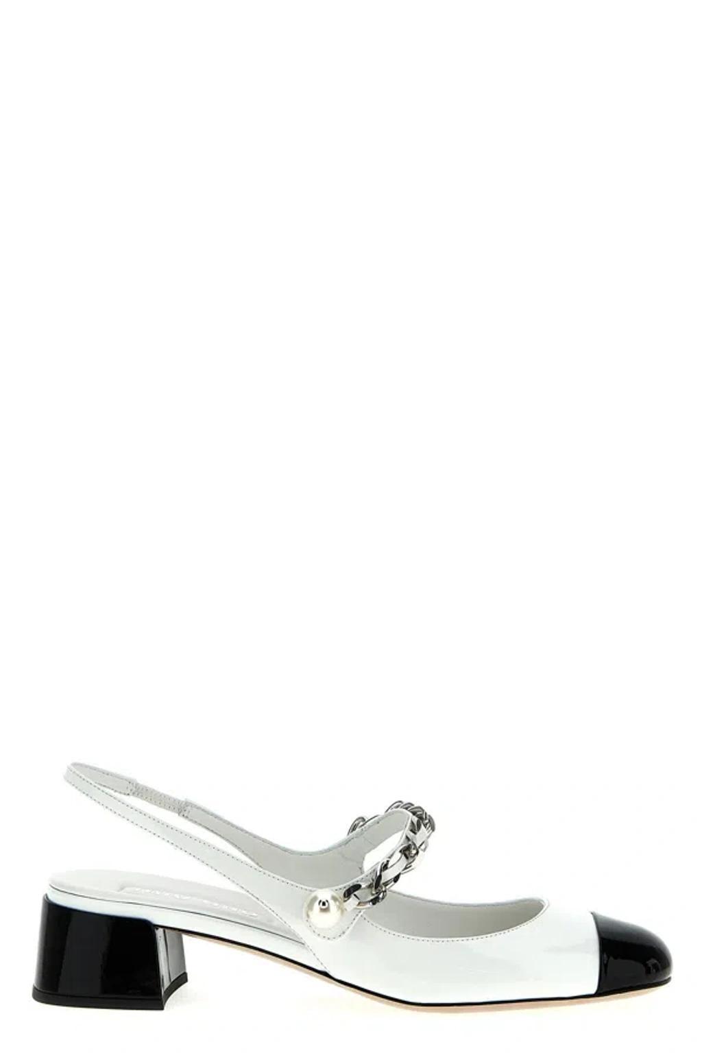 MIU MIU Chain Block Heel Mary Jane Pump In White Product Image