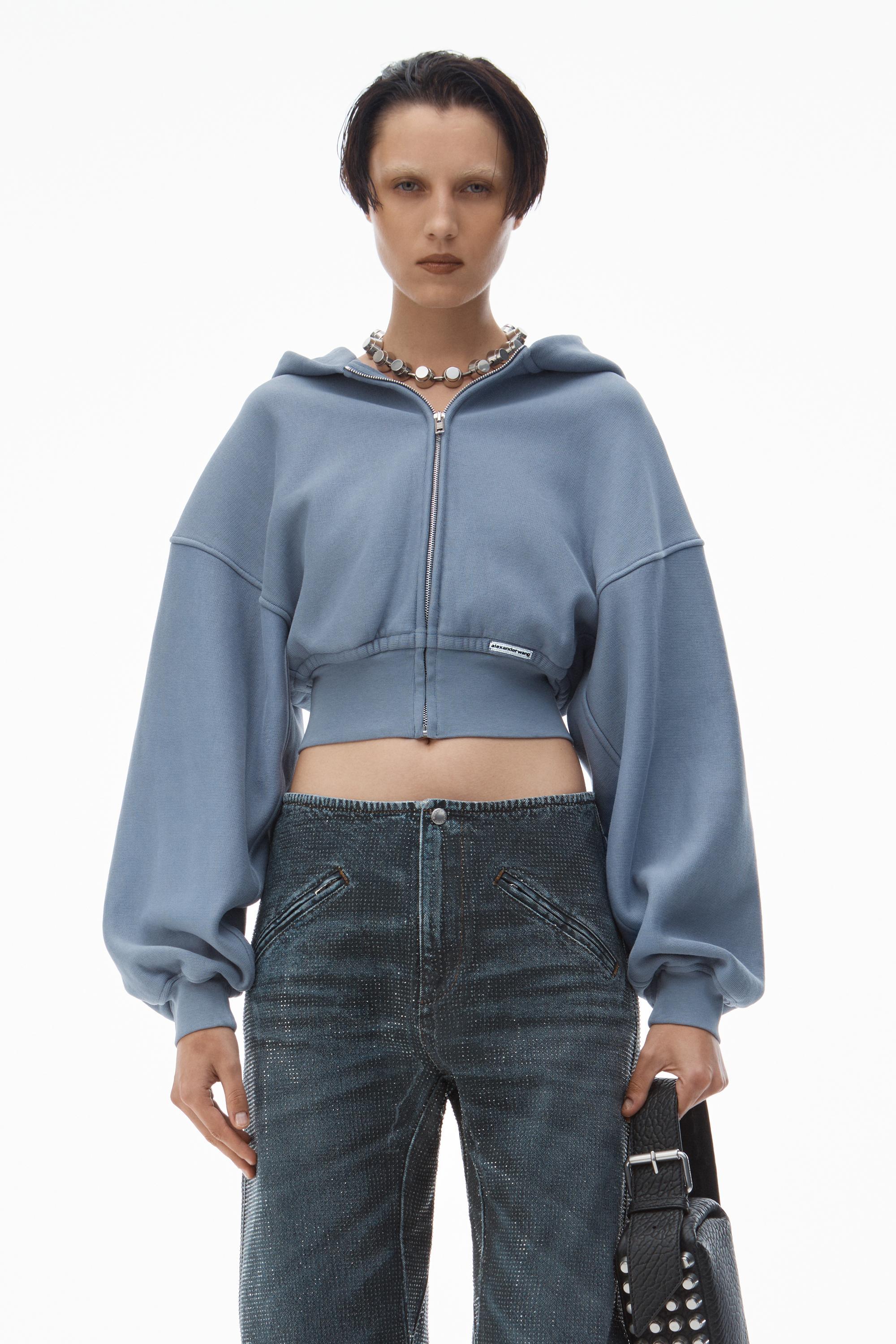 Cropped Zip Up Hoodie In Classic Cotton Terry Product Image