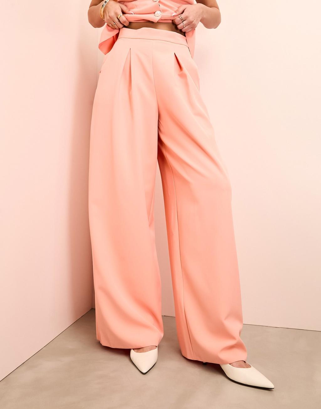 ASOS LUXE tailored wide leg pants in peach Product Image