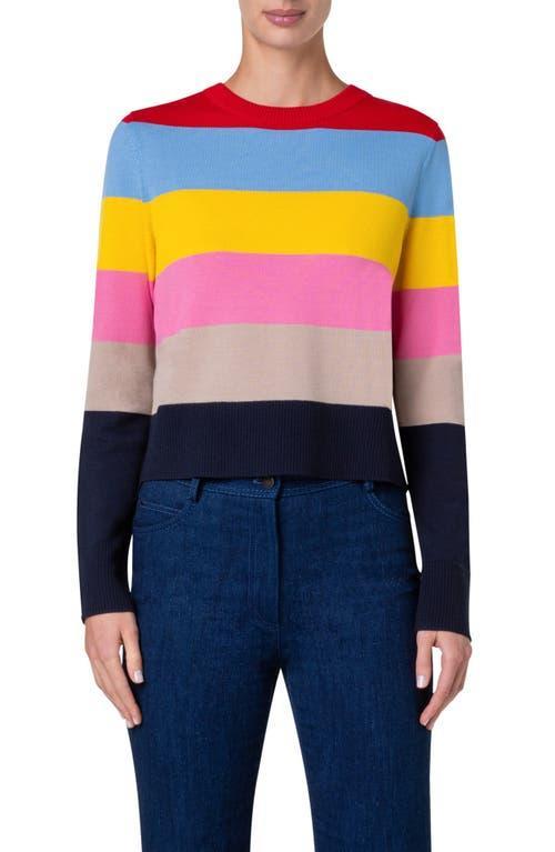 AKRIS PUNTO Colorblock Stripe Crewneck Sweater In Multi Product Image