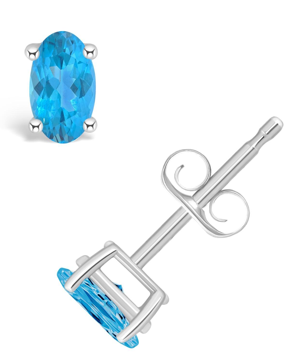 14k White Gold Oval Birthstone Stud Earrings, Womens, Blue Topaz Dec Product Image