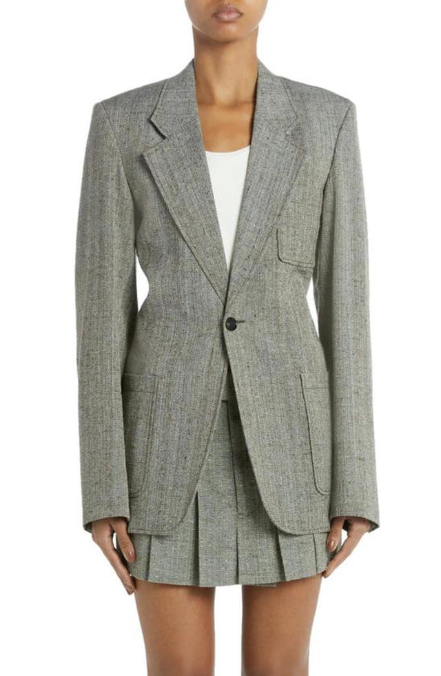 Slubbed Melange Viscose-blend Blazer In Grey Product Image