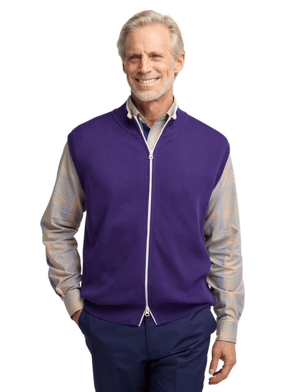 Cotton Full Zip Mock Neck Vest - Purple Product Image