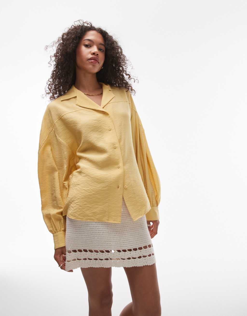 Topshop textured seam detail shirt in ochre Product Image