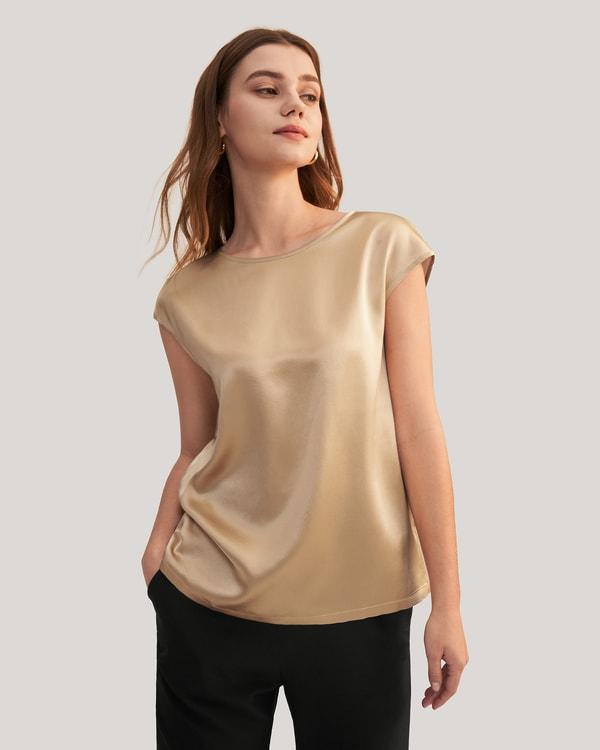 Basic Cap Sleeves Silk Tee Product Image