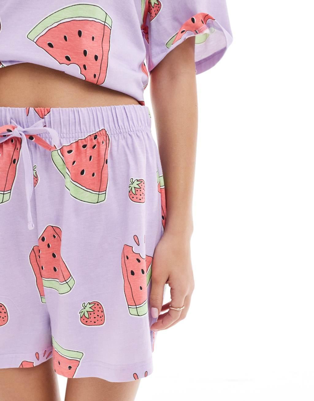 ASOS DESIGN watermelon oversized tee & shorts pajama set in purple Product Image