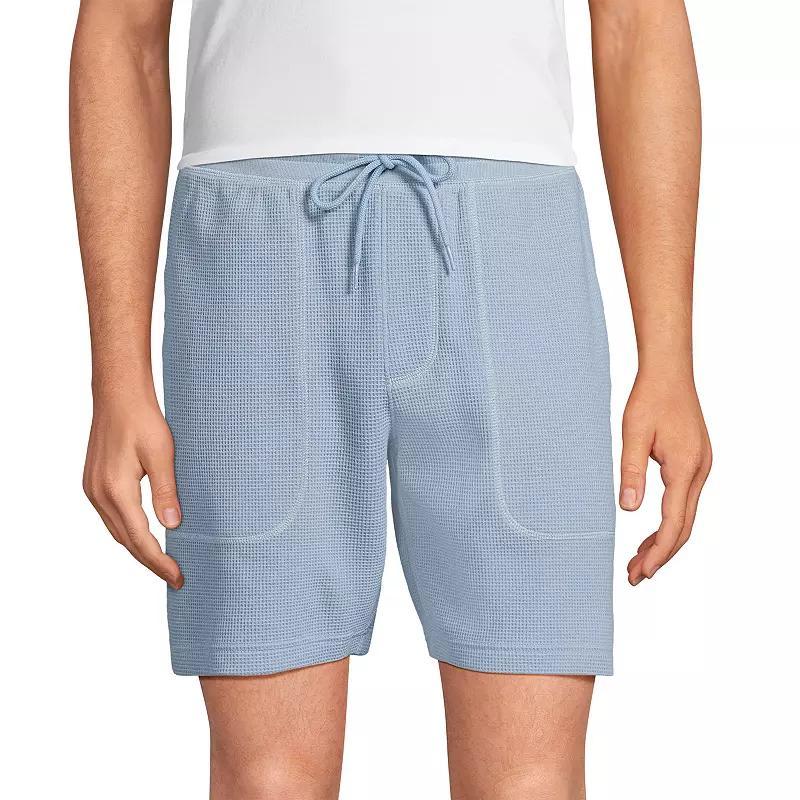 Mens Lands End Waffle Pajama Shorts Pale Grey Blue Product Image