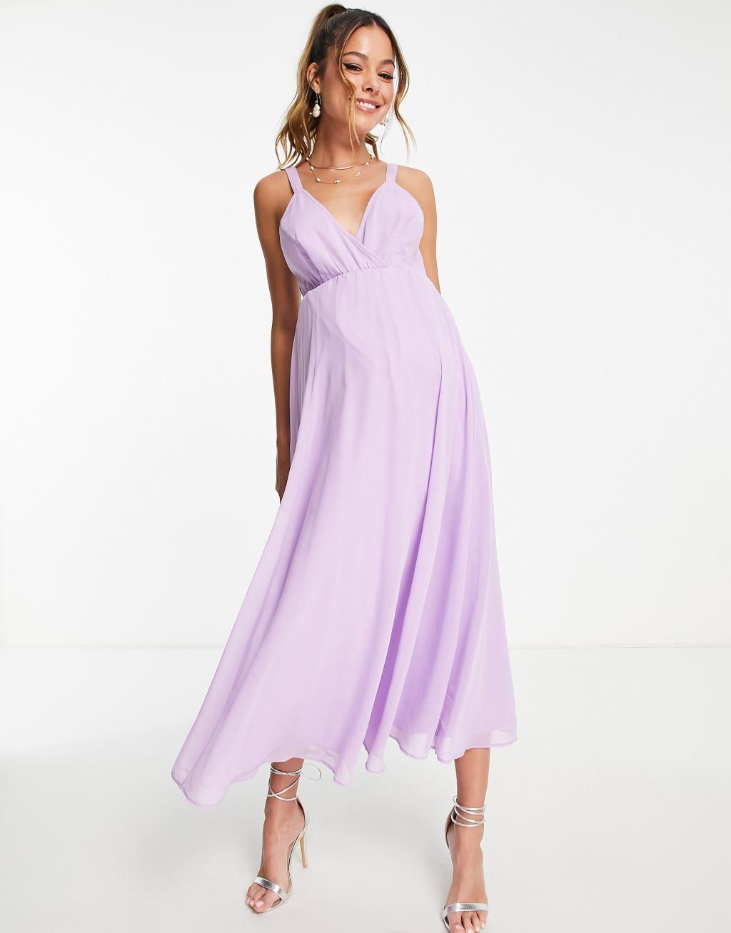 ASOS DESIGN Maternity cami wrap midi dress with lace up back Product Image