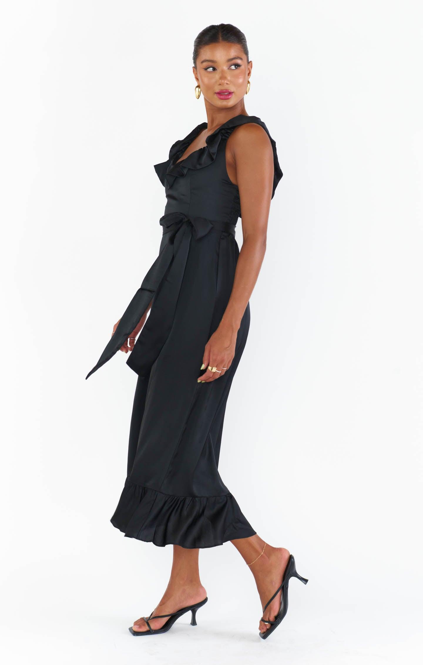 Alexis Midi Dress ~ Black Luxe Satin Product Image