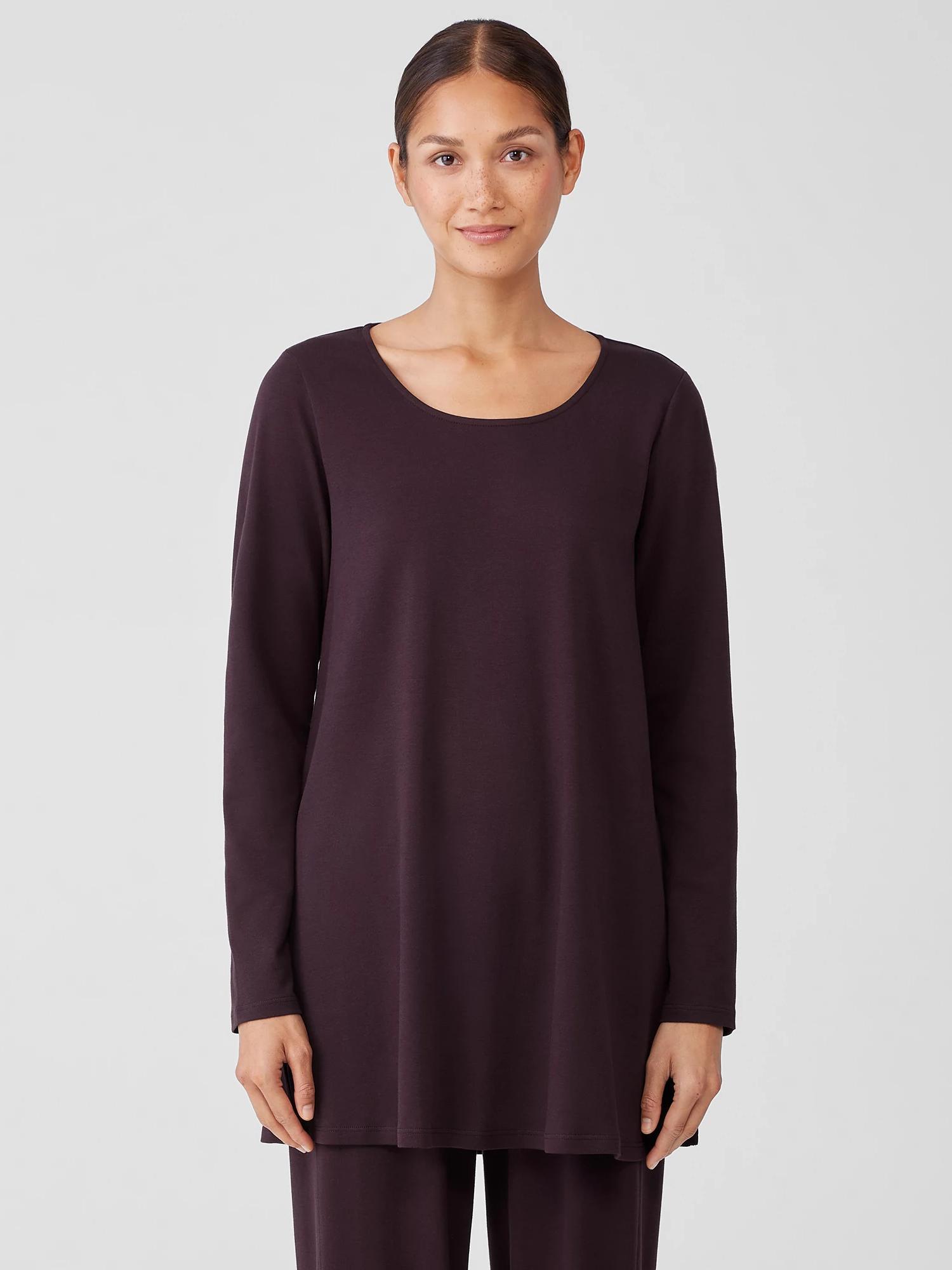 EILEEN FISHER Organic Cotton Interlock Long Sleep Topfemale Product Image