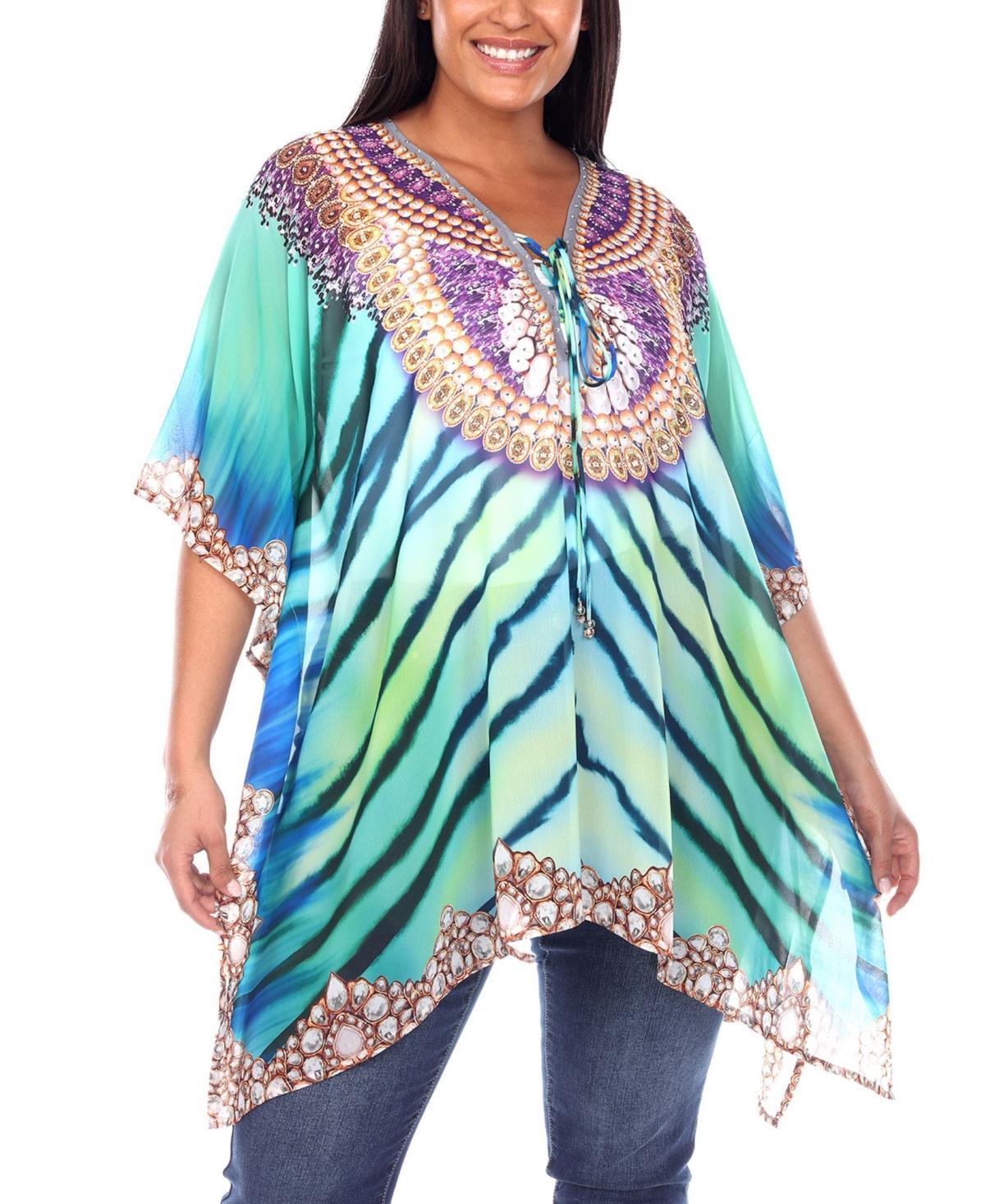 Plus Size Short Caftan with Tie-Up Neckline Product Image