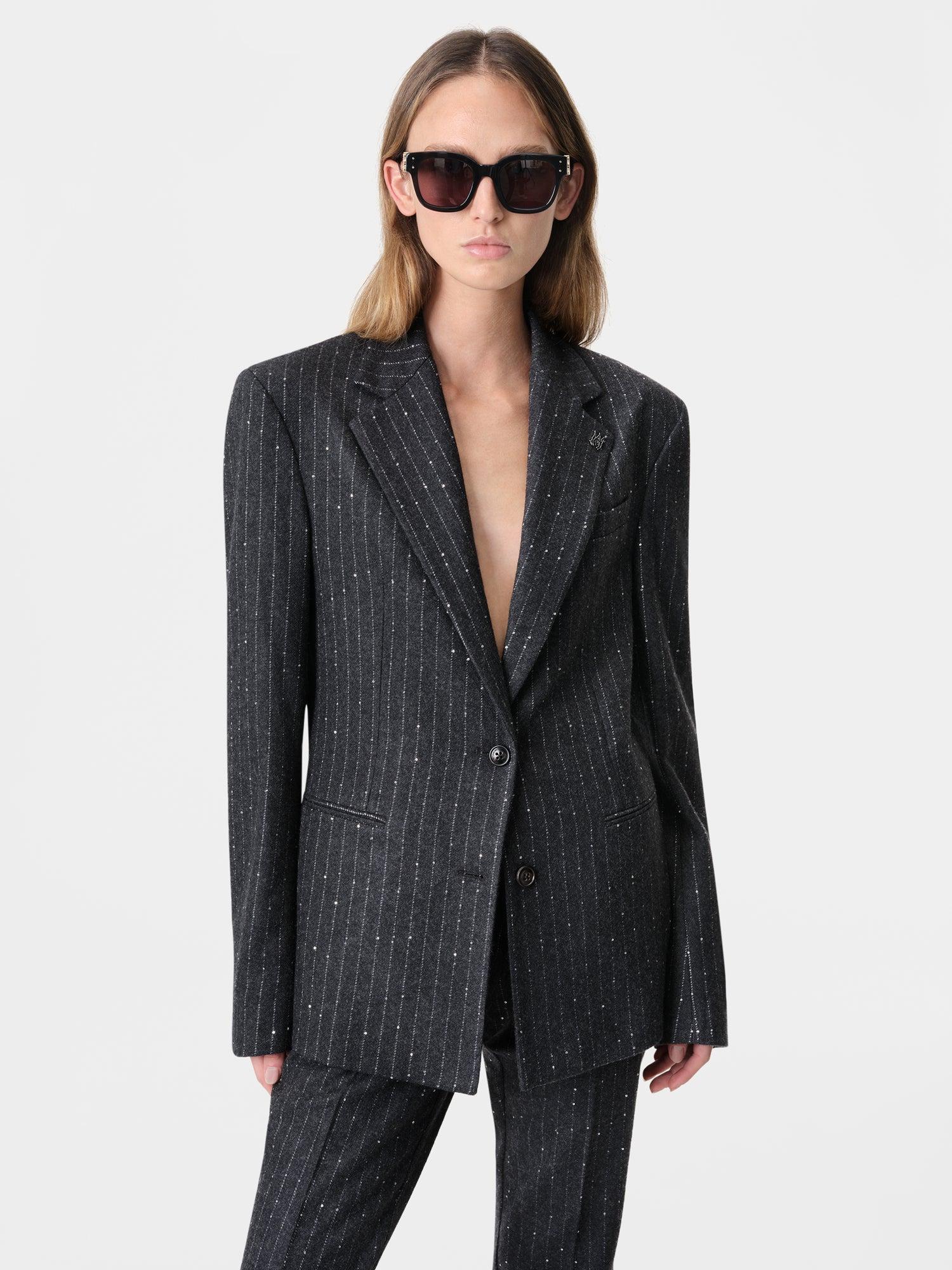 WOMEN - WOMEN'S SEQUIN PINSTRIPE BLAZER - Dark Grey Female Product Image