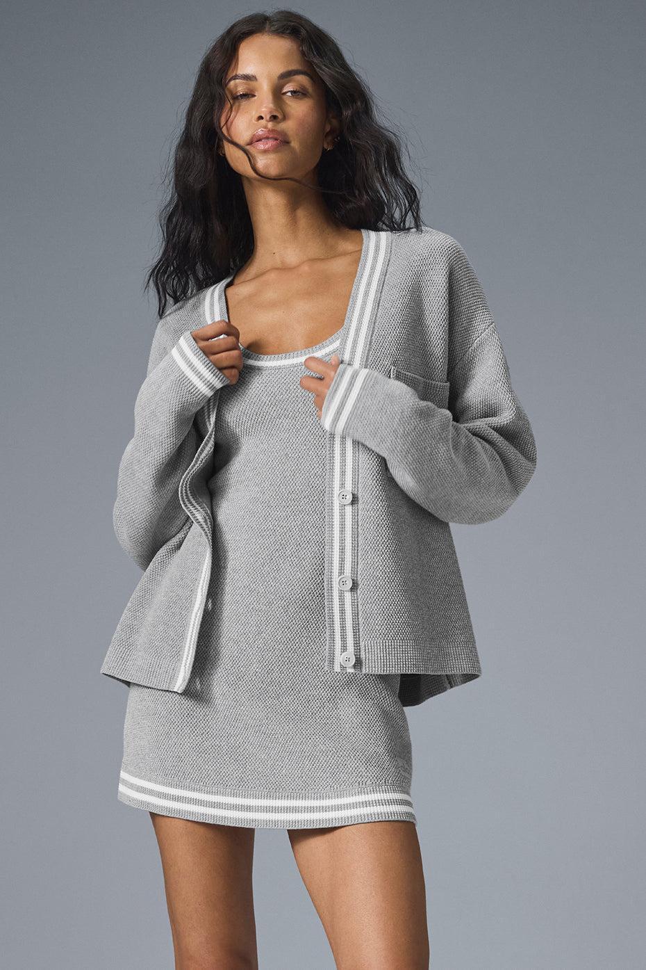 Tennis Club Sweater Knit Cardigan - Athletic Heather Grey/White Female Product Image