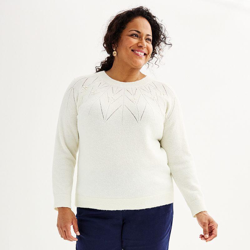 Plus Size Croft & Barrow Pointelle Sweater, Womens Product Image