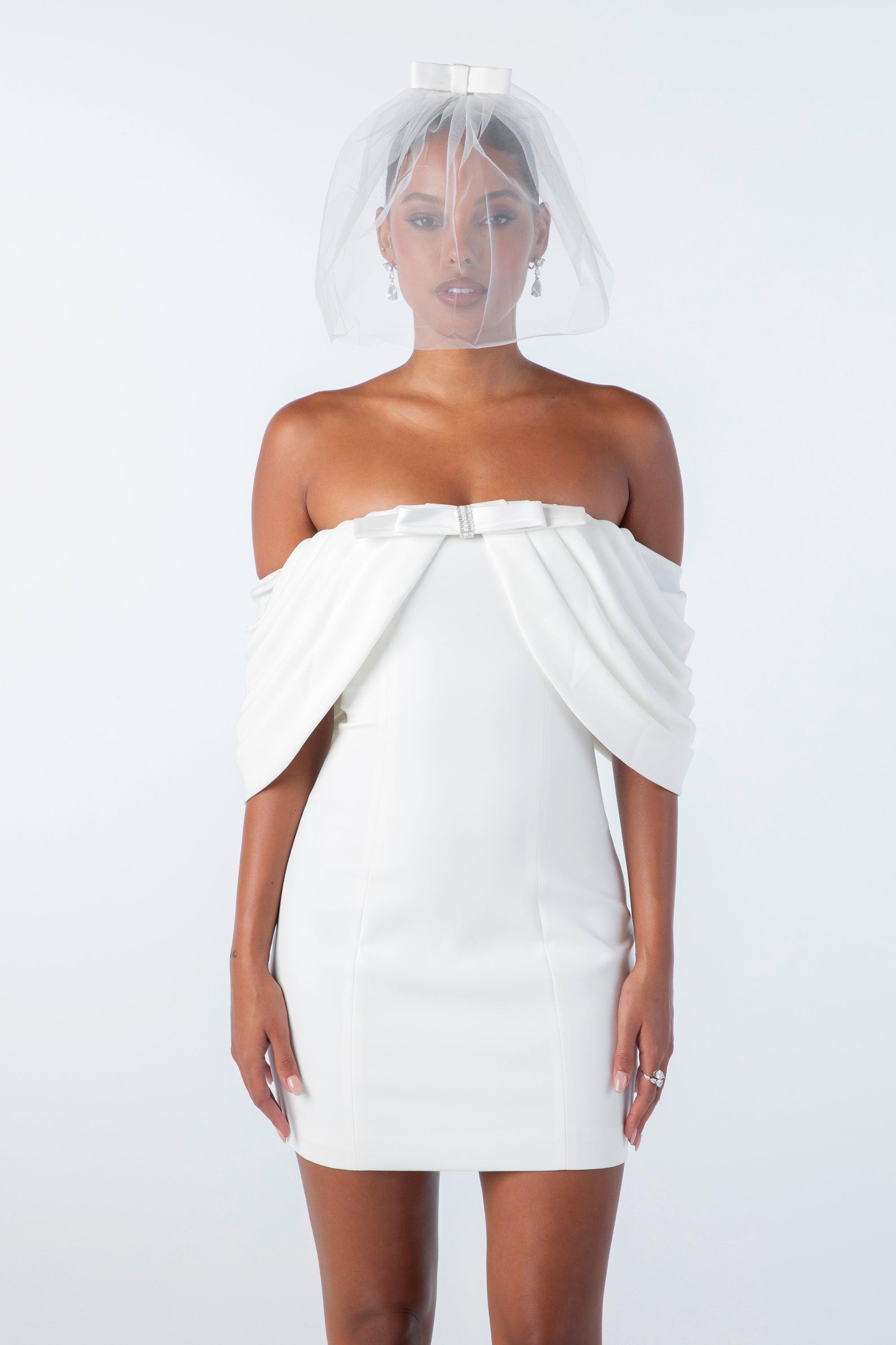 Kate Bow Dress (White) Product Image