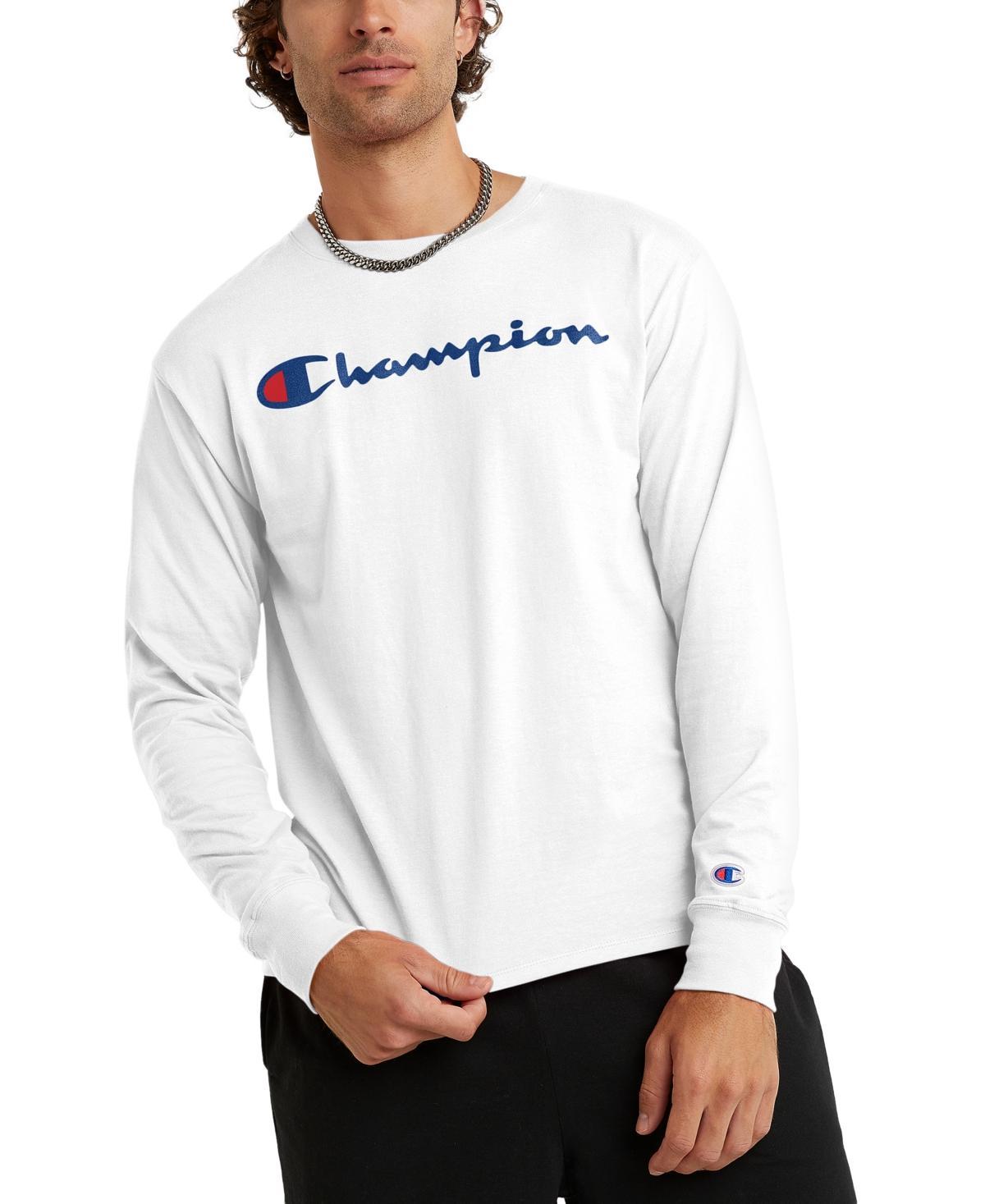 Mens Champion Script Logo Long Sleeve Graphic Tee Product Image