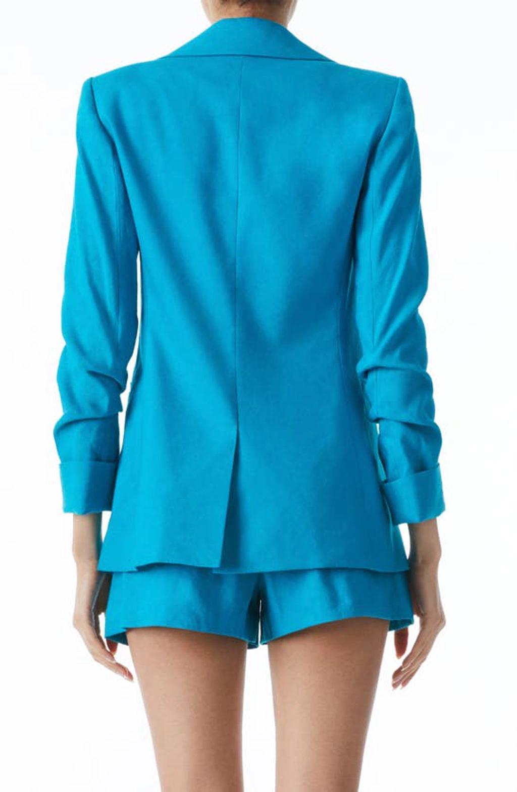 ALICE AND OLIVIA Pailey Fitted Linen-blend Blazer In Turkish Blue Product Image