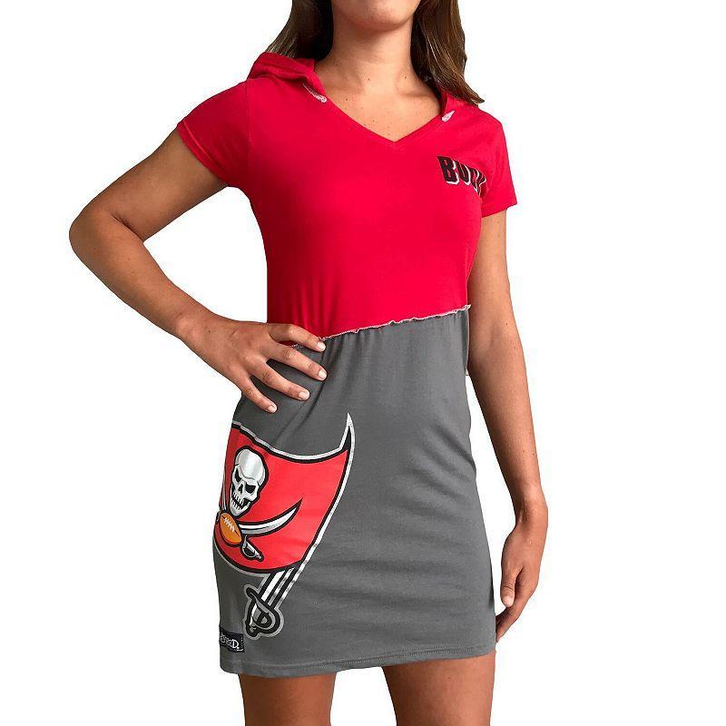 Womens Refried Apparel Red/Pewter Tampa Bay Buccaneers Sustainable Hooded Mini Dress Product Image