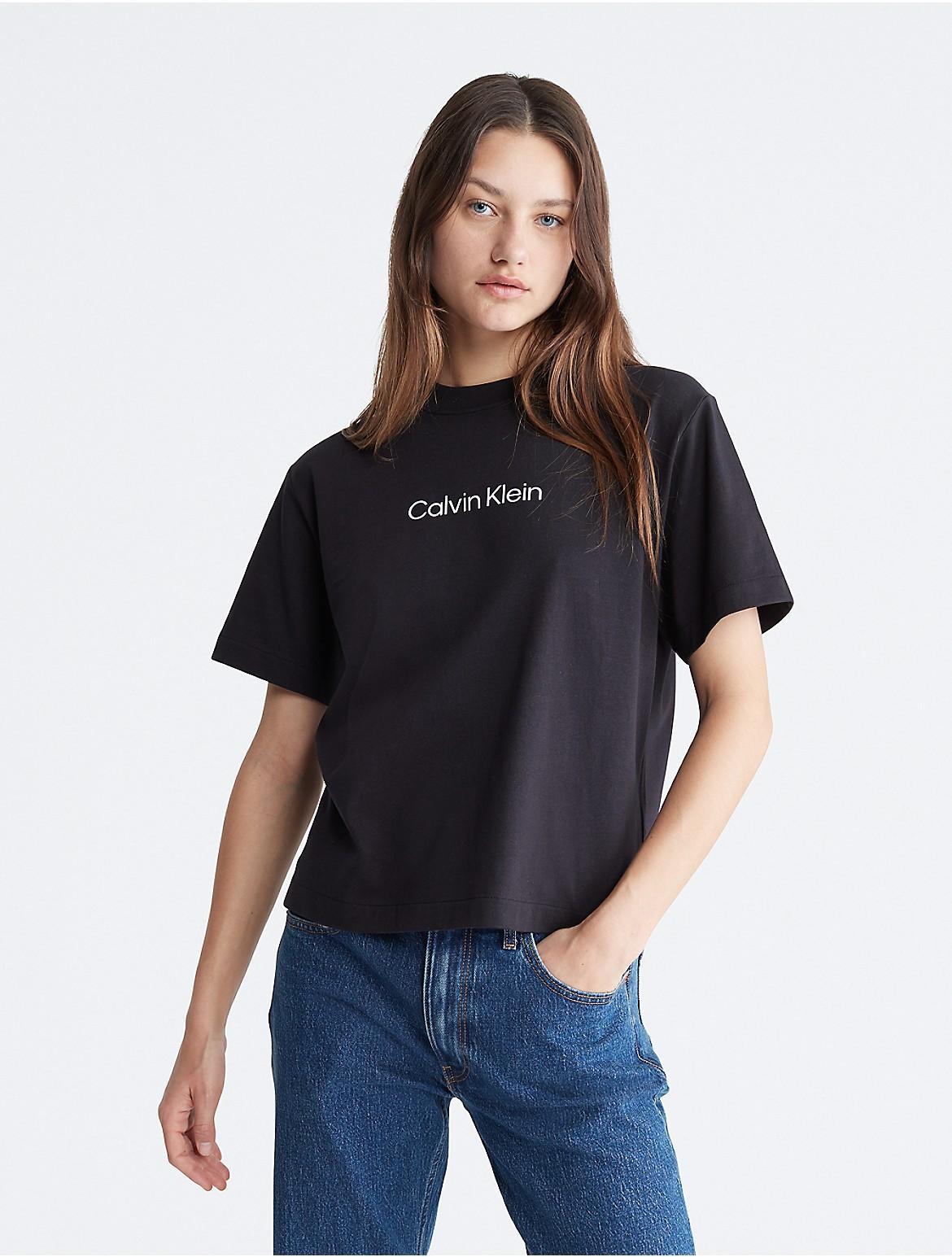 Calvin Klein Womens Relaxed Fit Standard Logo Crewneck T-Shirt - White - S Product Image