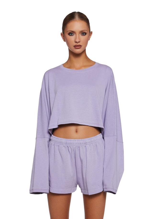 Soft Knit Long Sleeve Crop Top - Purple Product Image