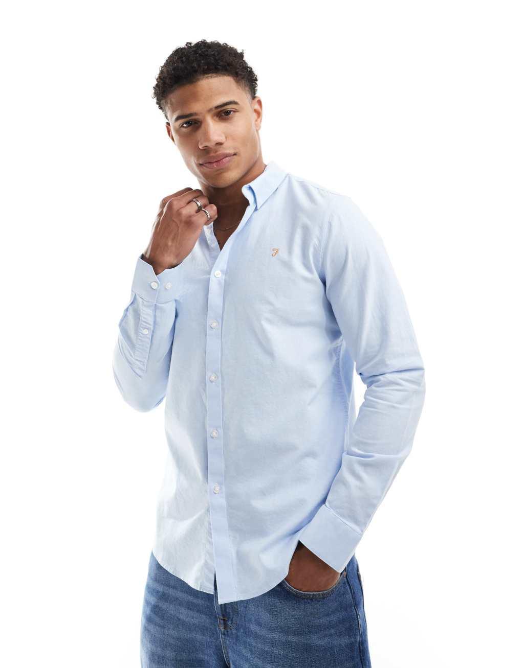 Farah brewer long sleeve shirt in light blue Product Image