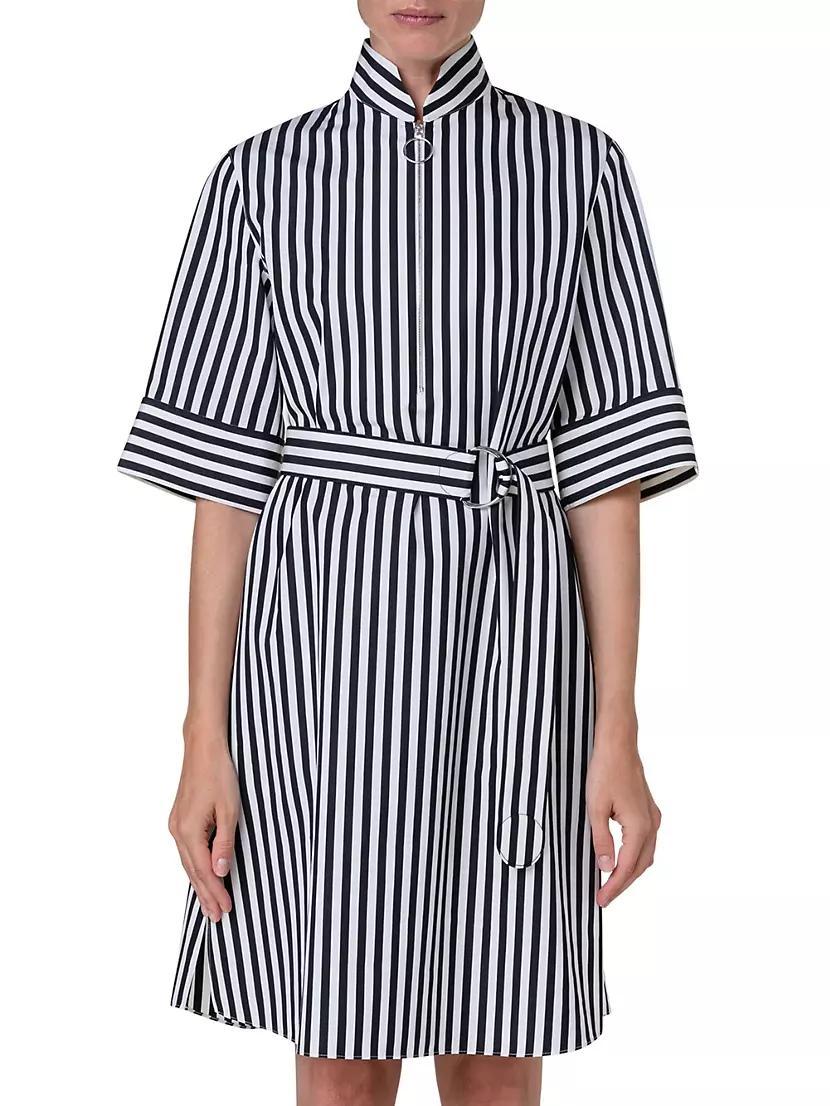 Striped Quarter-Zip Cotton Dress Product Image