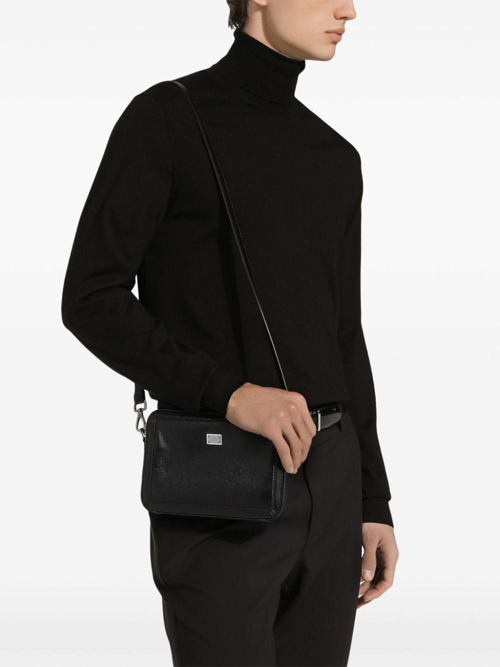 Plaque Leather Shoulder Bag In Black Product Image