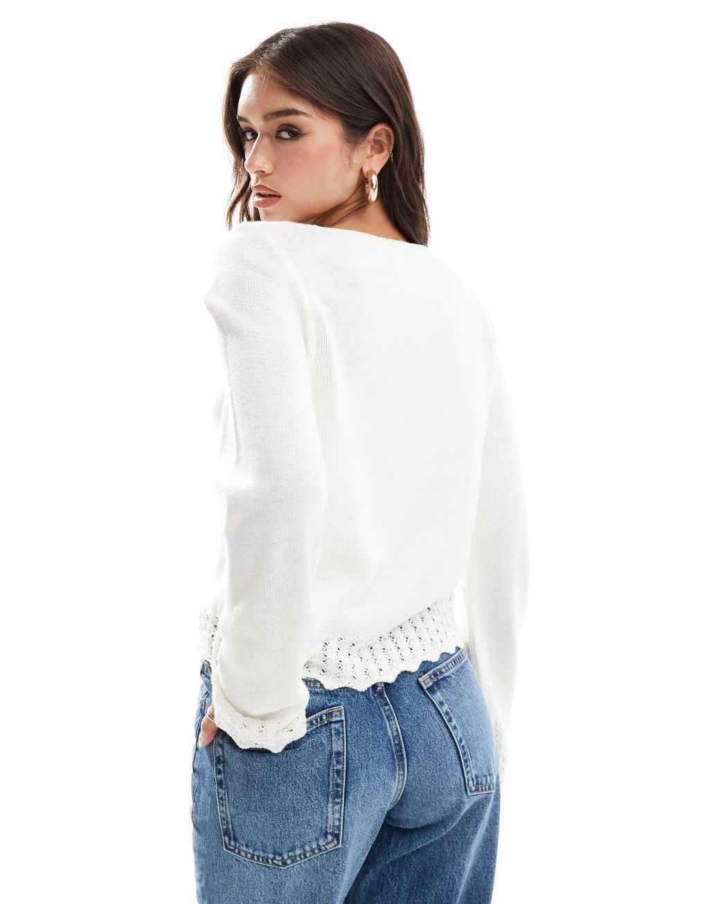 JDY boat neck hem detail sweater in cream Product Image