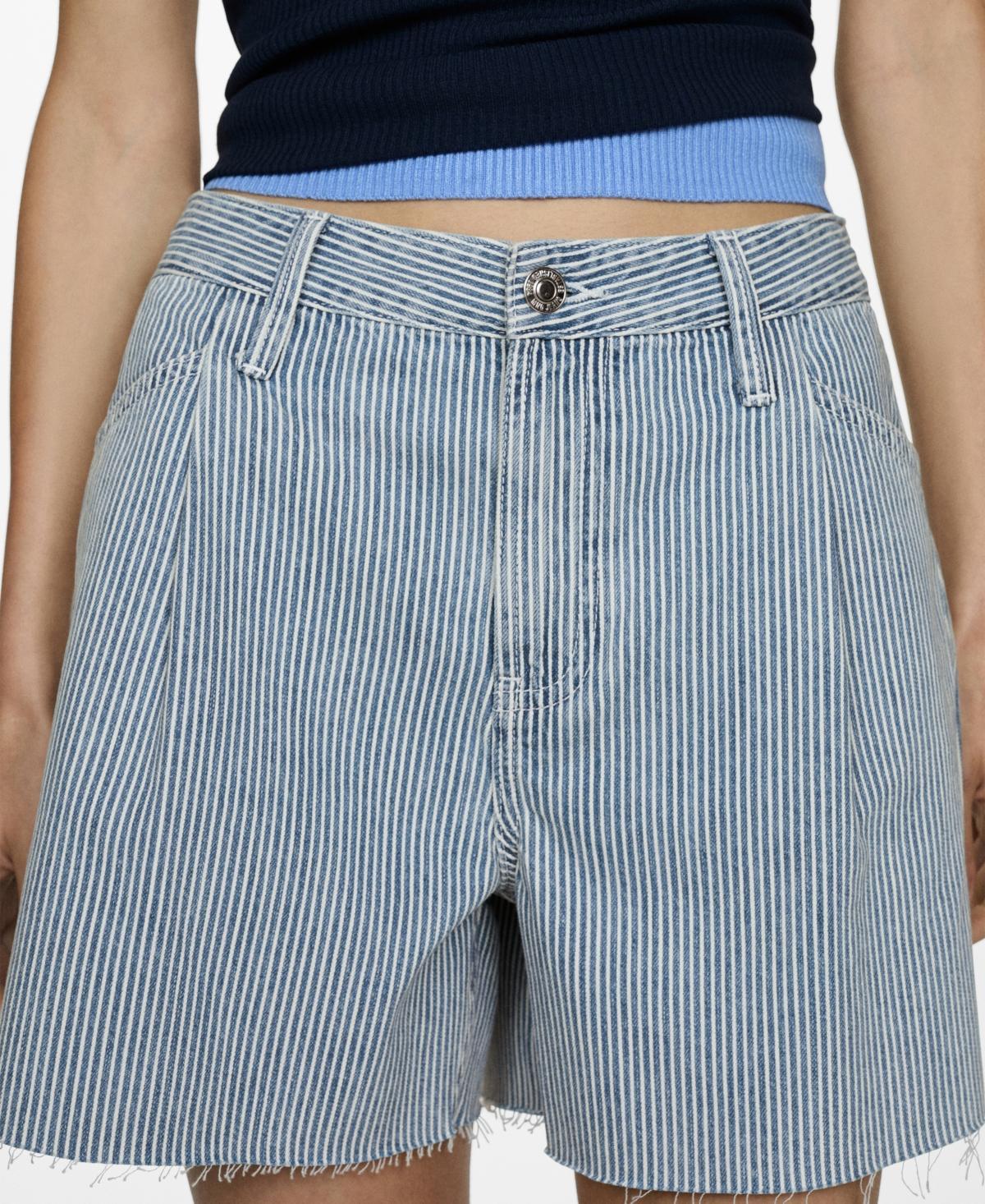 Mango Womens Stripe-Print Denim Shorts Product Image