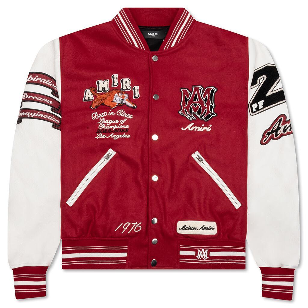 Vintage Patch Varsity Bomber Jacket - Red Male Product Image