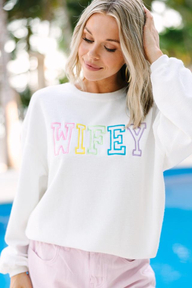 Wifey White Rainbow Embroidered Corded Sweatshirt Female Product Image