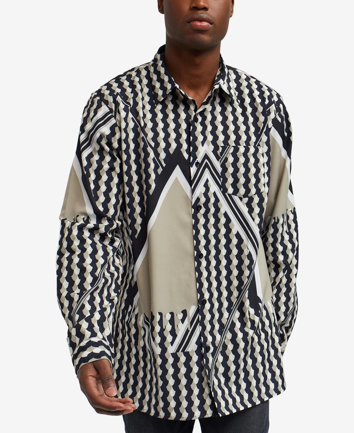 Reason Mens Geo Print Long Sleeves Woven Shirt Product Image